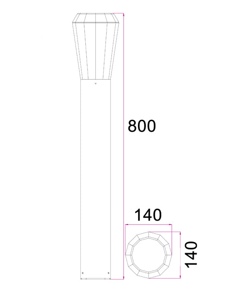 GEB: LED Surface Mounted Tapered Bollard Lights IP54 -800mm