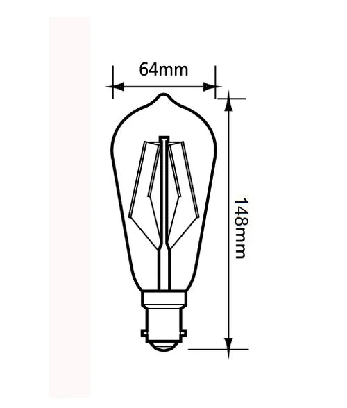 ST64 Pear Shape LED Filament Dimmable Globes Clear Diffuser (8W) - Options: B22 2700K