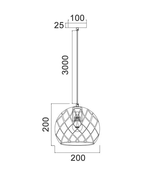 TUILE: Interior Small Embossed Tiled Iron Wine Glass Shape Pendant Light - Matte Black