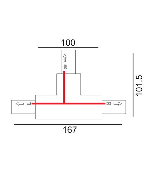 4 Wire 3 Circuit Universal Tracks, Connectors, End Cap & Live End - Connector T-Piece (Left2) BLACK