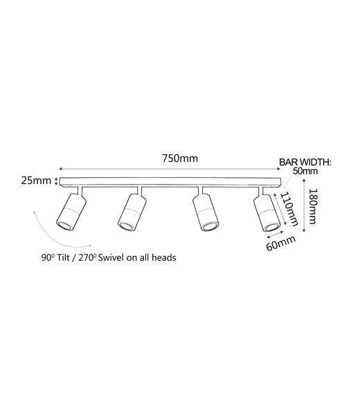 GU10 Exterior Adjustable Head Bar Lights (Black) IP44 - 4 Bar