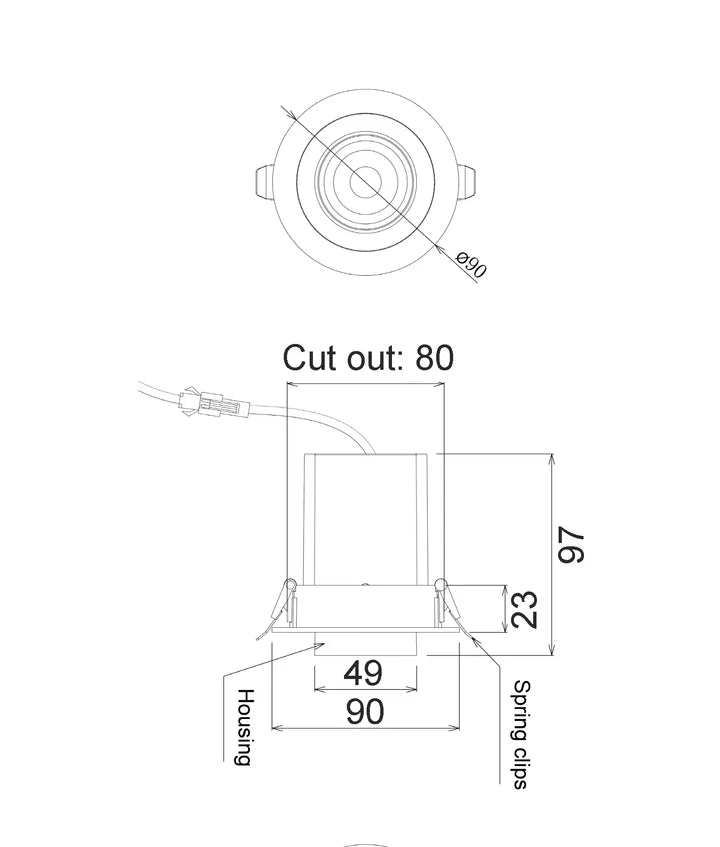TELE: LED Recessed Spot Downlight Retractable Dimmable Tri-CCT IP20 - With 90mm Convertible Plate (Copy)