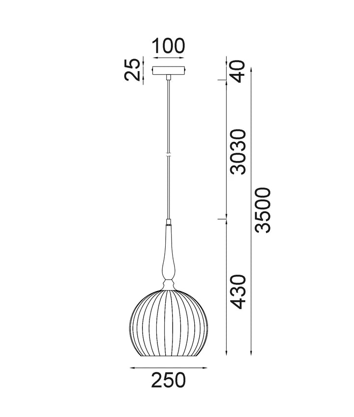CALIZ: Interior Frosted Wine Glass Ribbed with Black Pendant Lights - Large
