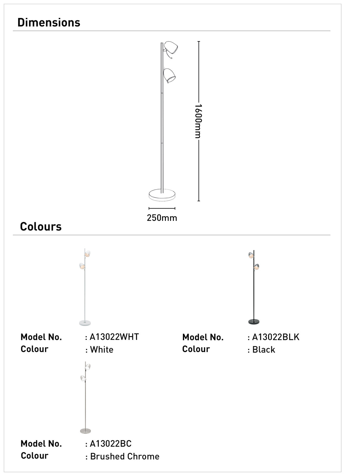 Sara 2 Light Floor Lamp - Black