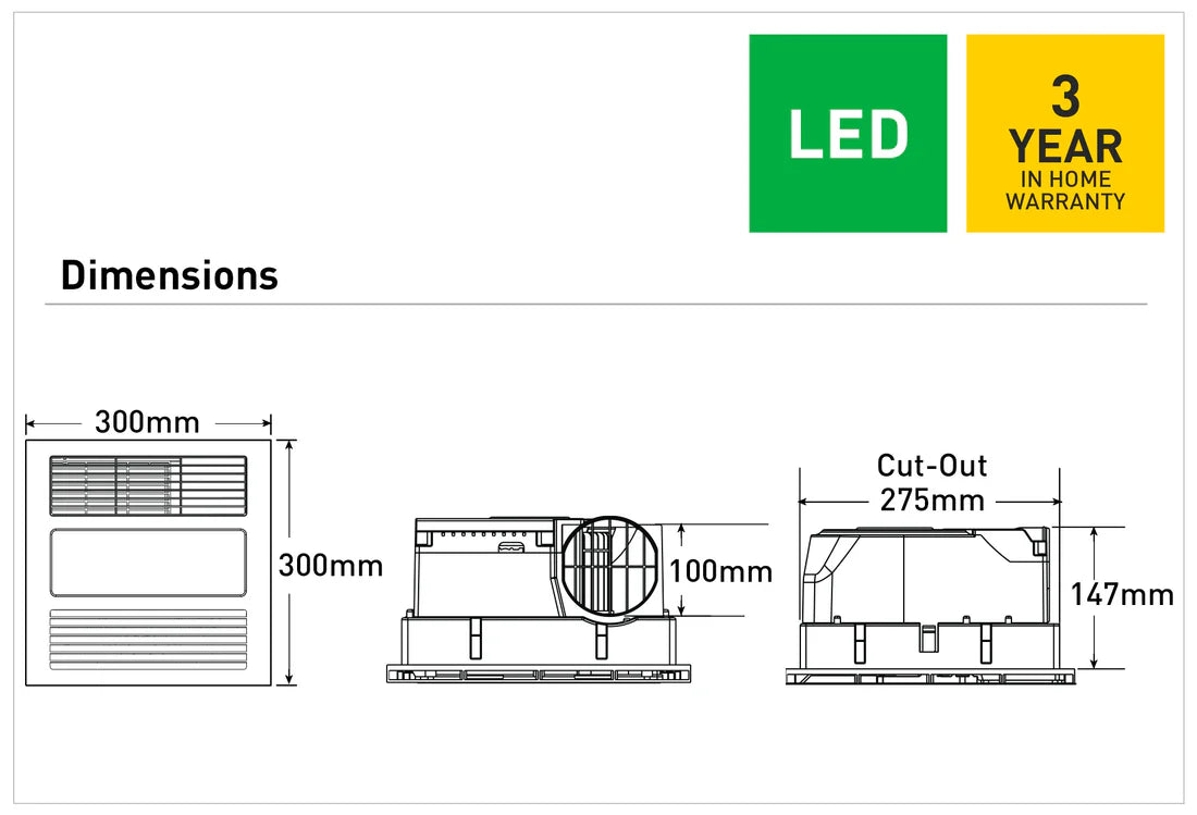 Mercury Lite 3-in-1 Bathroom Heater with Exhaust Fan and CCT LED Light