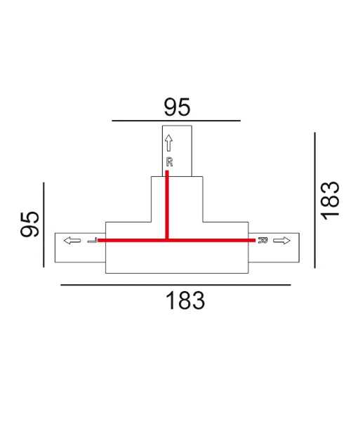 3 Wire 1 Circuit Universal Tracks, Connectors, End Cap & Live End - Connector T-Piece (Left2) BLACK