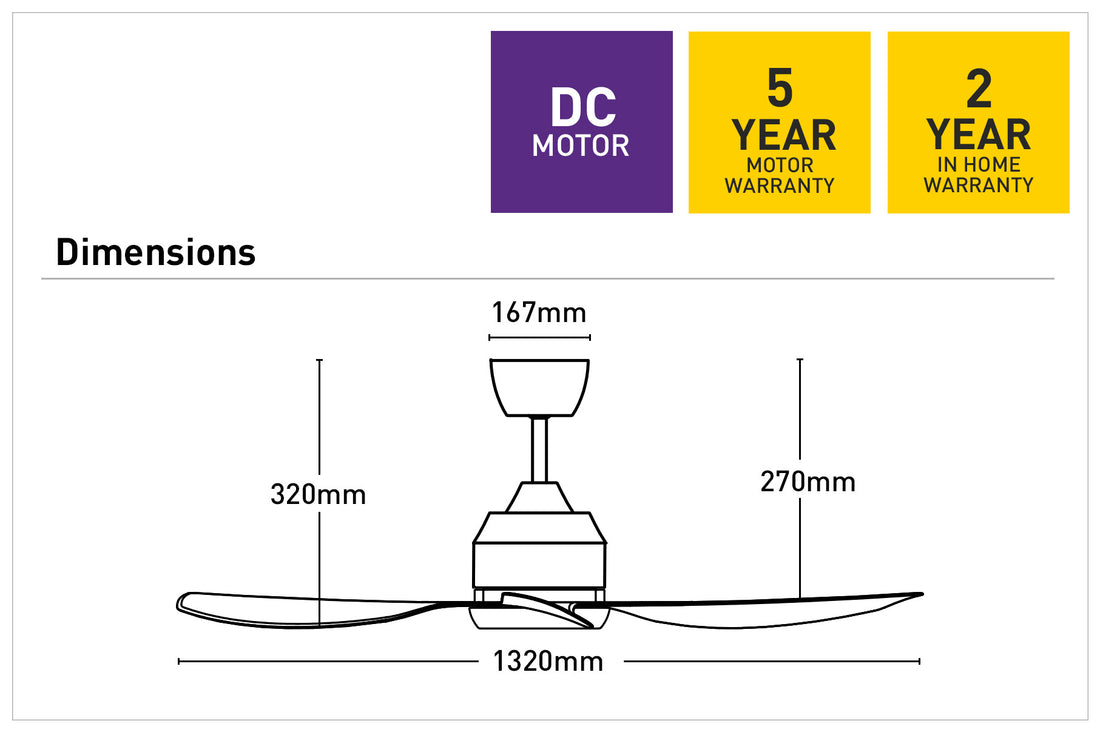 Jota 4B 132cm DC Ceiling Fan with Remote - White