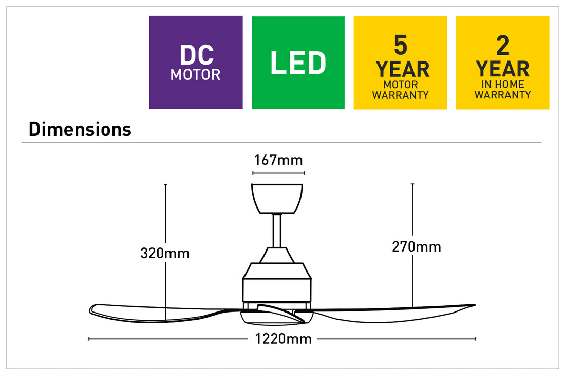 Jota S 122cm DC Ceiling Fan with LED Light