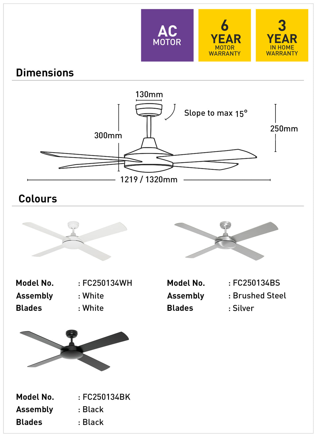 Caprice 132cm AC Ceiling Fan - Black
