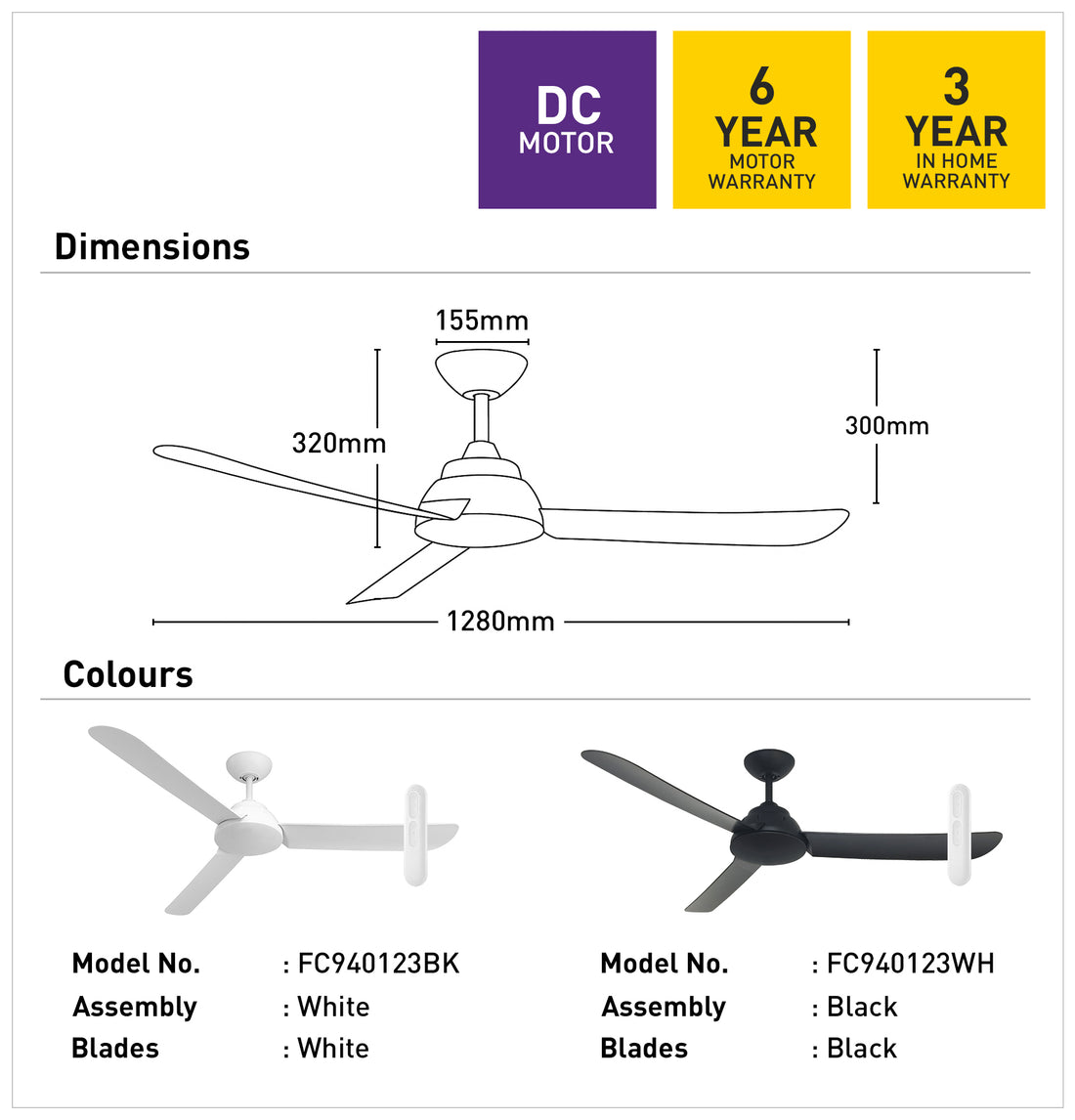 Brooke 128cm DC Ceiling Fan with Remote - White