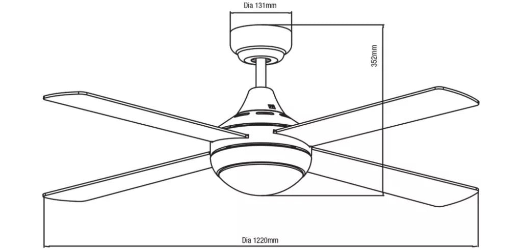 Link 48” AC Ceiling Fan with Tricolour LED Light & Wall Control-Black