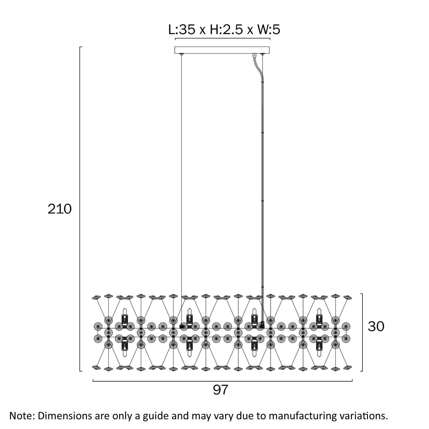 Lerida 12 Light Rectangular Pendant-Chrome
