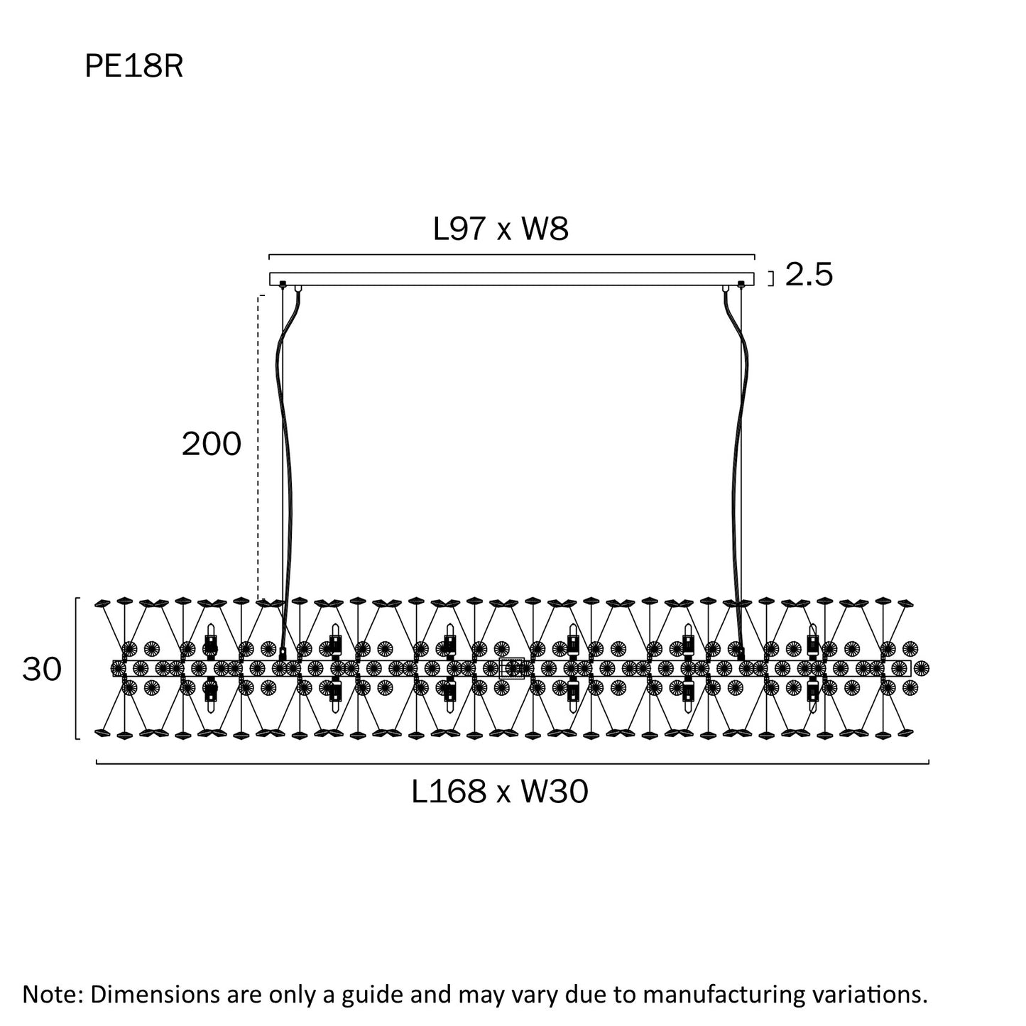 Lerida 18 Light Rectangular Pendant-Chrome