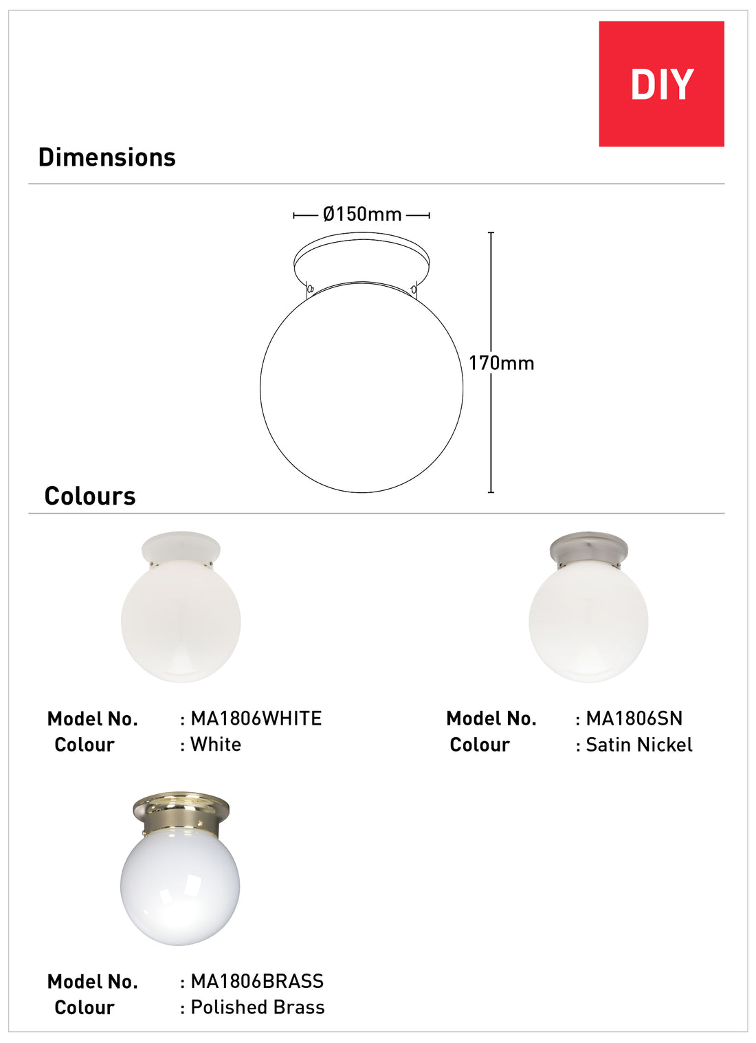 Opal 15cm Ball DIY Batten Fix - Satin Nickal