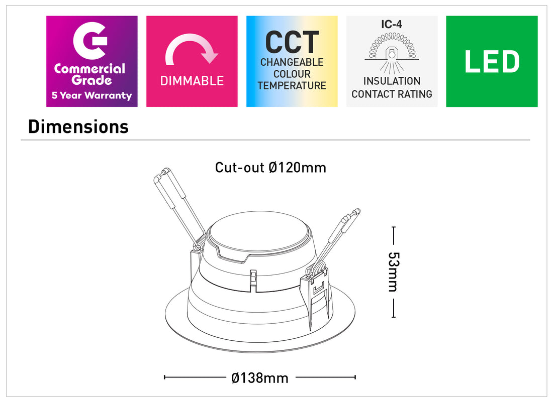 Eko-120 12W 120mm LED 3CCT Downlight