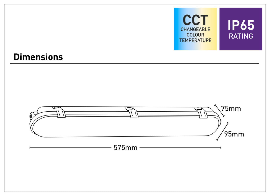 Luca 60cm Dual power Tri-proof LED Batten Light