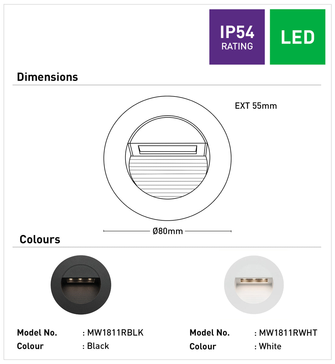 Rye Round LED Step Wall Light - Black