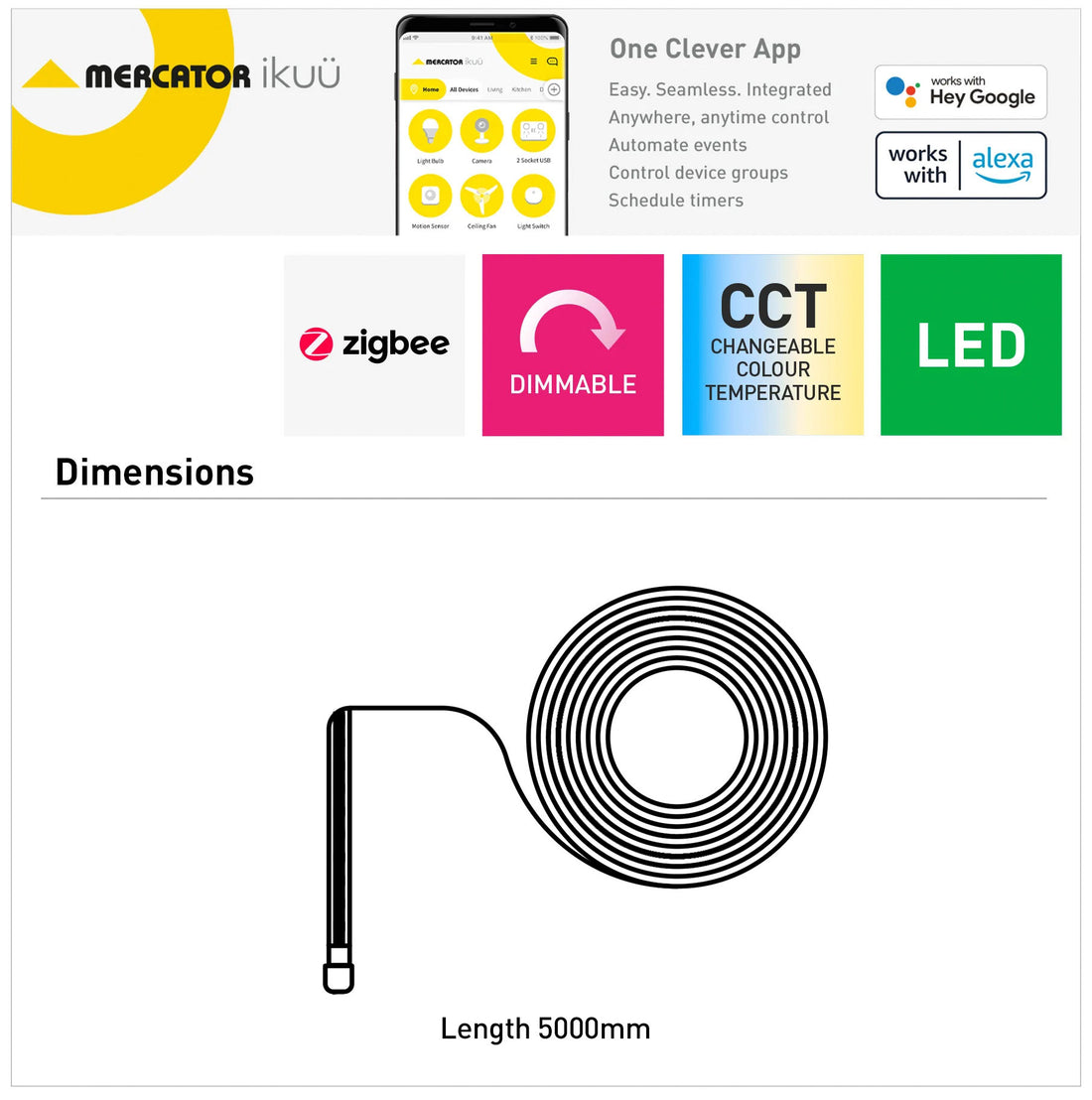Ikuü Smart Zigbee 5m COB Strip Light