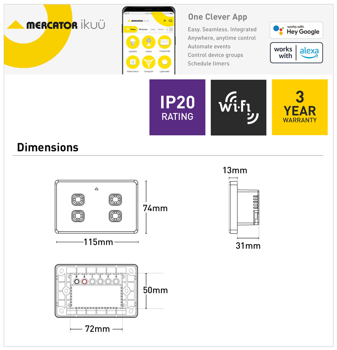 Ikuü Smart Wi-Fi Quad Gang Light Switch