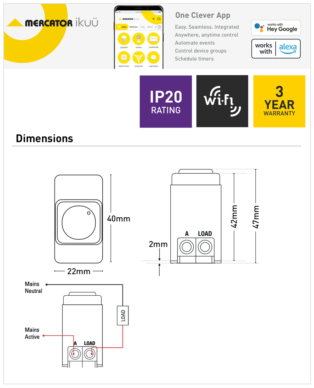 Ikuü Smart Wi-Fi Push Switch Mechanism - No Neutral Required
