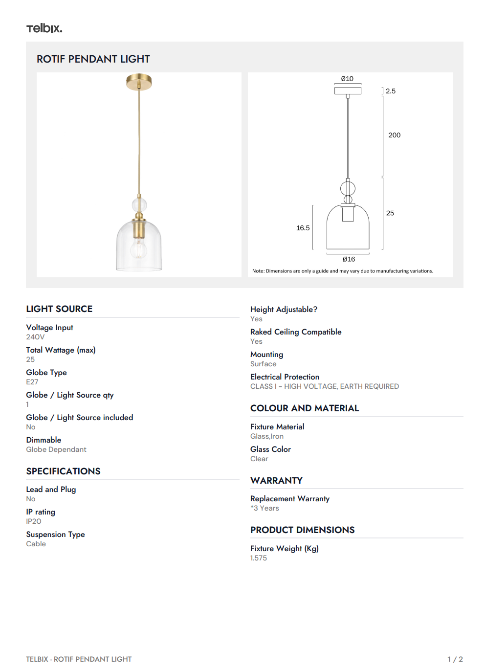 ROTIF Pendant Light - Brass