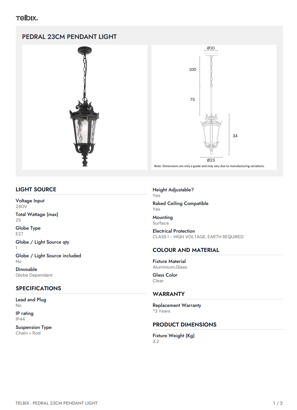 PEDRAL 23CM Pendant Light - Black