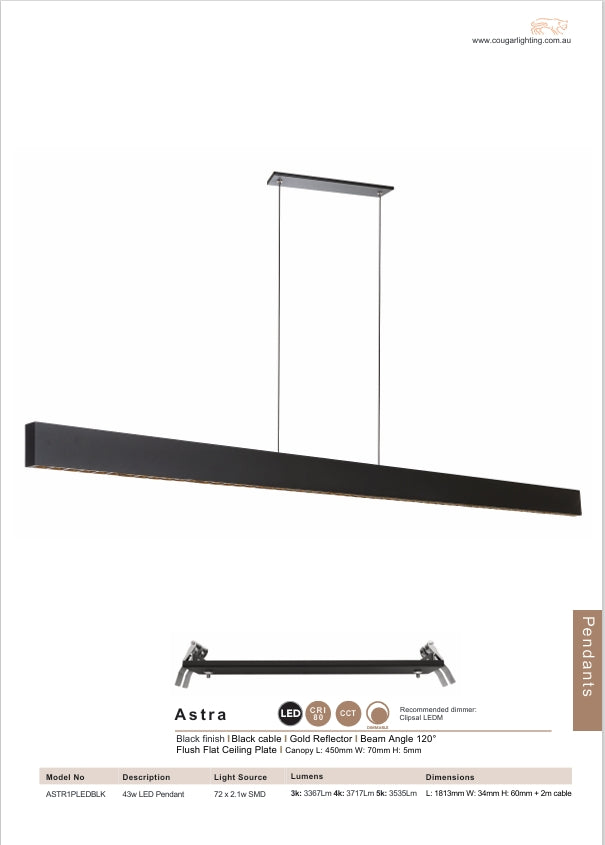 Astra 43W LED Pendant - Black