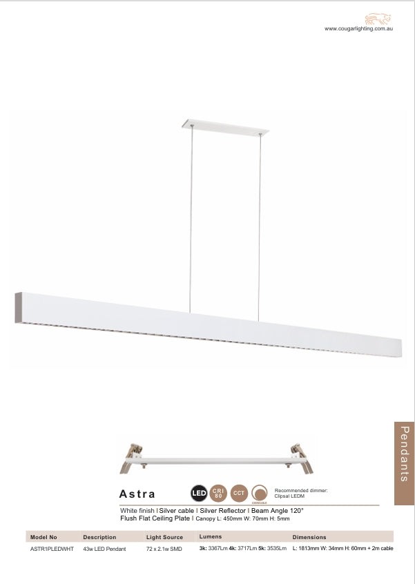 Astra 43W LED Pendant - White