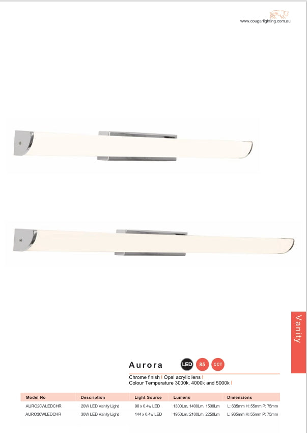 Aurora 30W LED Vanity Light - Chrome