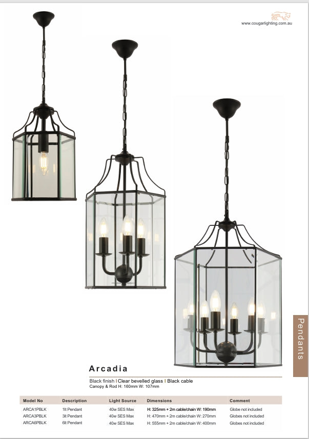 Arcadia 6 Light Pendant - Black