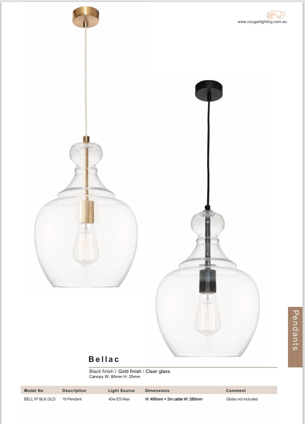 Bellac 1 Light Pendant - Black