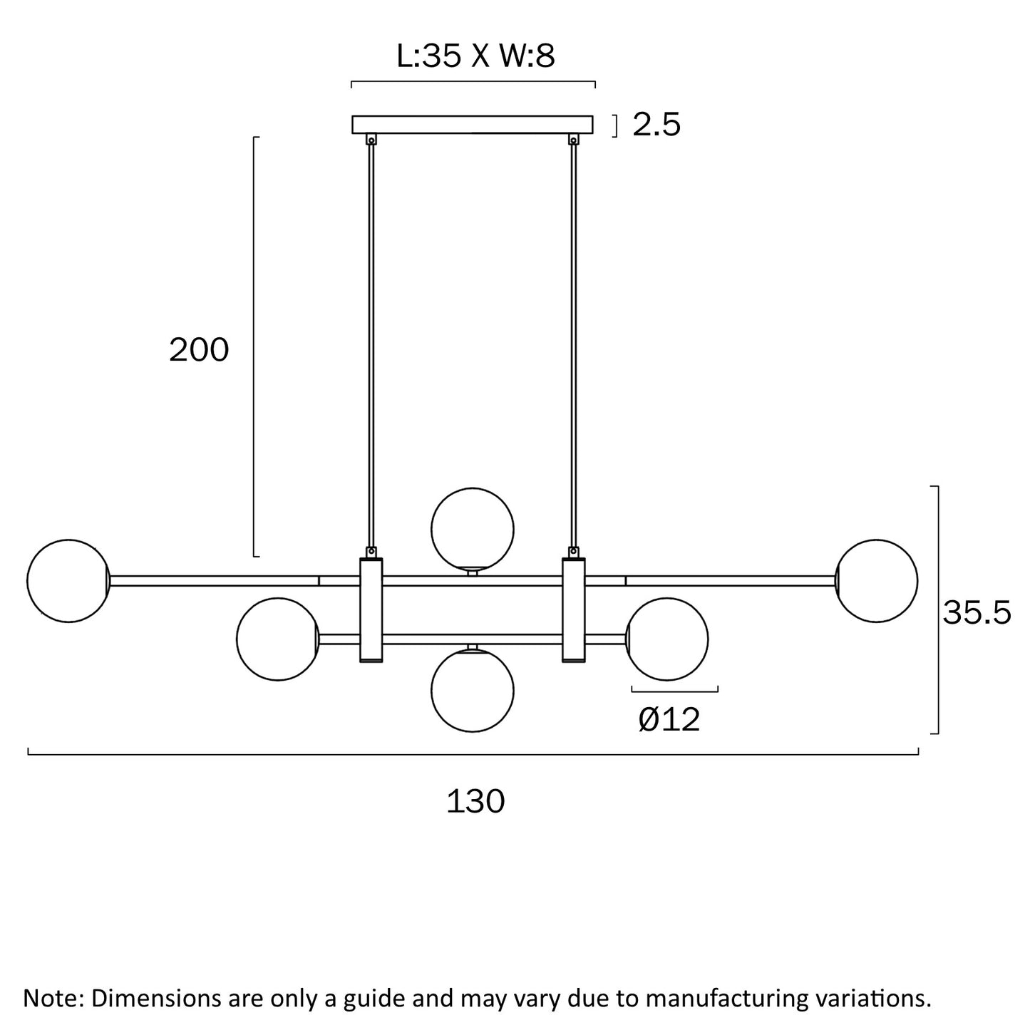 Tyson 6 Light Pendant Black(Smoke Tear)