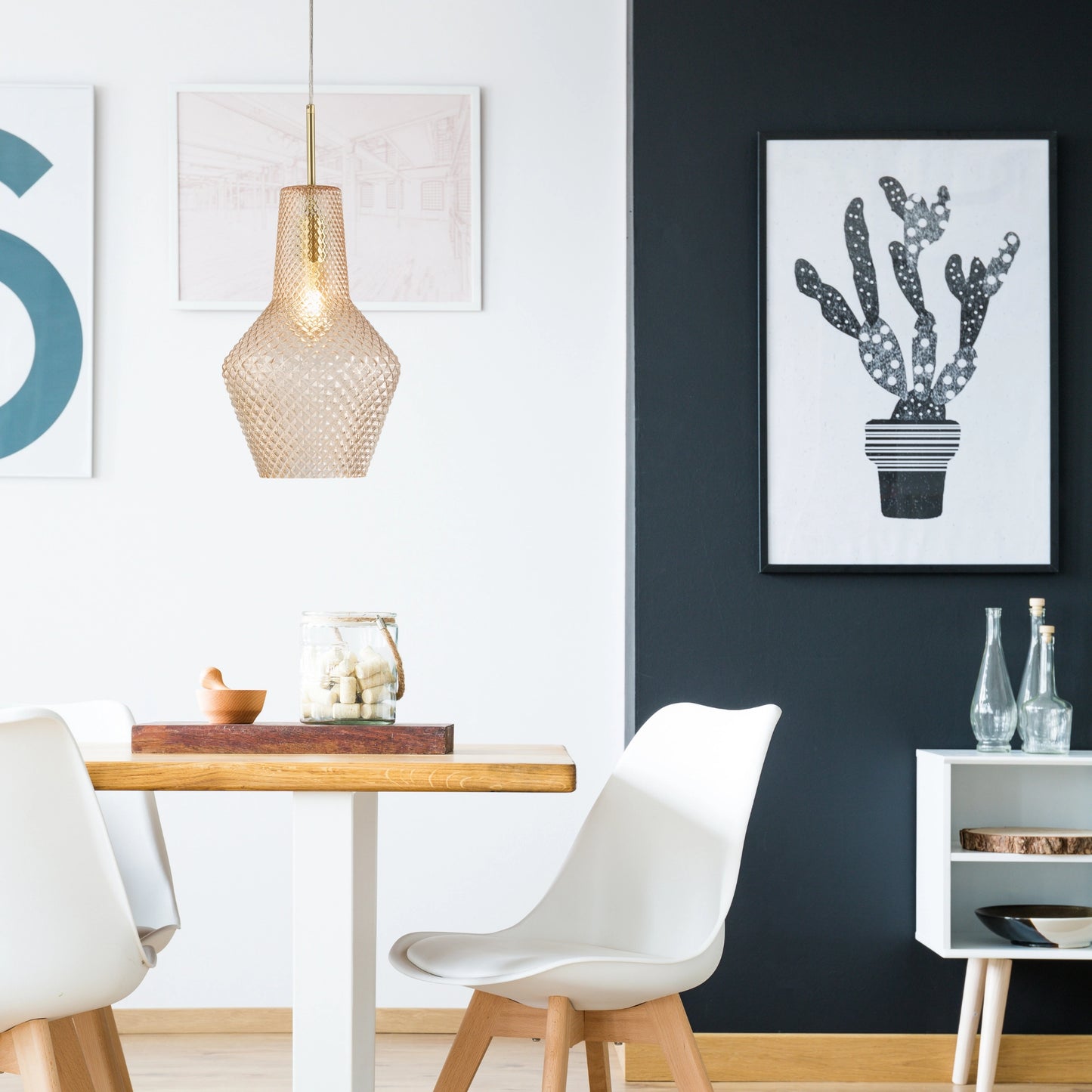 Calibo Avian Diamond Cut Glass 1 Light Pendant - Gold and Amber