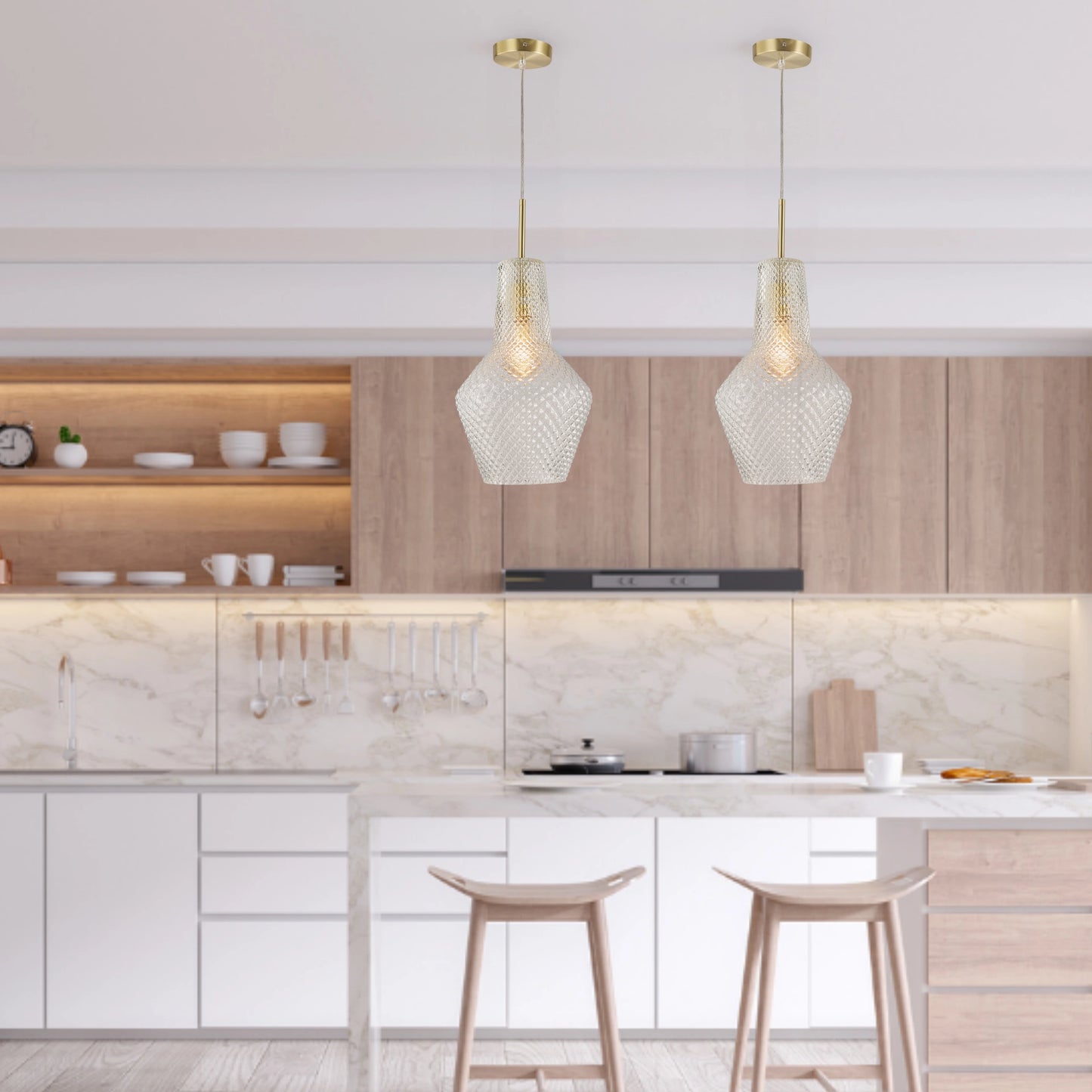 Calibo Avian Diamond Cut Glass 1 Light Pendant - Gold and Clear