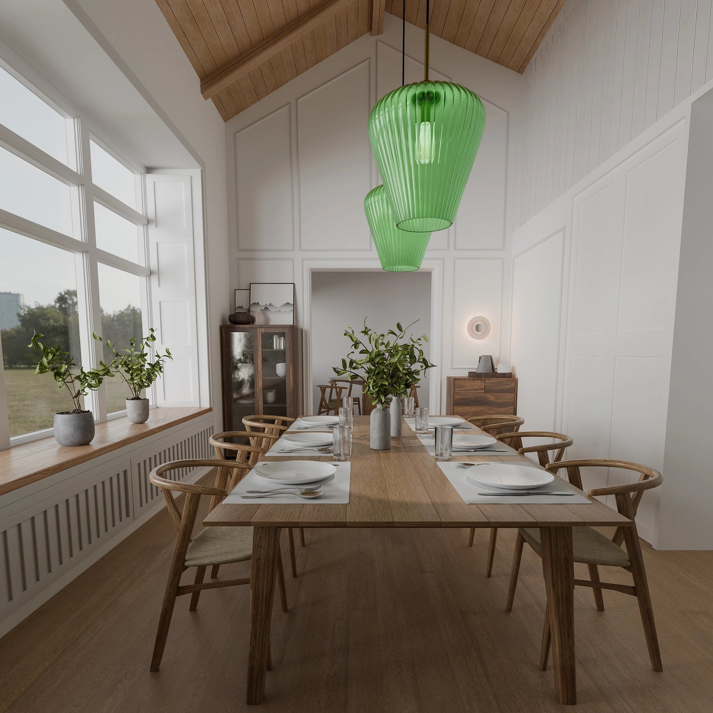 Calibo Ribbon Fluted Glass 230mm Pendant Light - Green