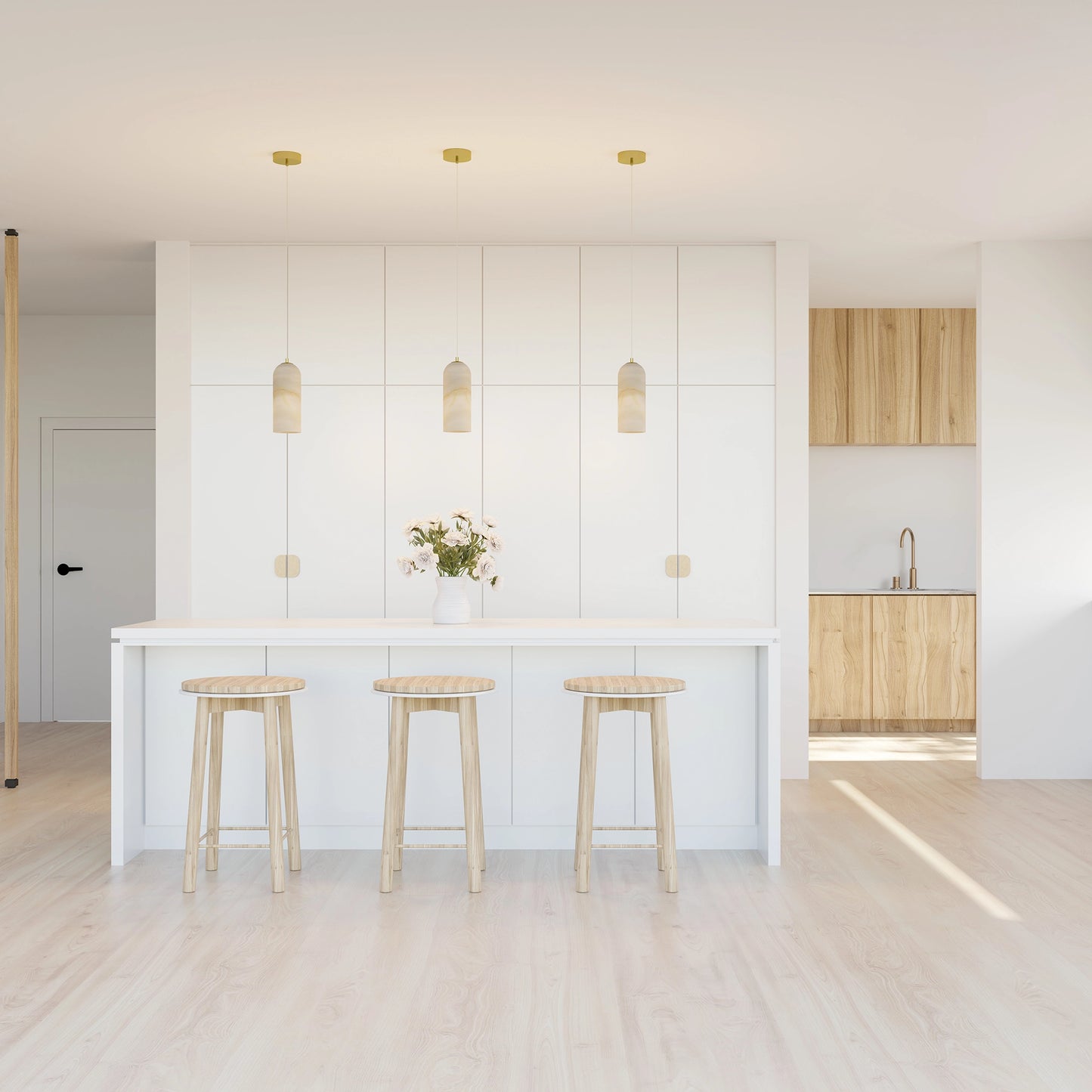 Calibo Bower Modern Alabaster Stone 1 Light Pendant Light - Brass