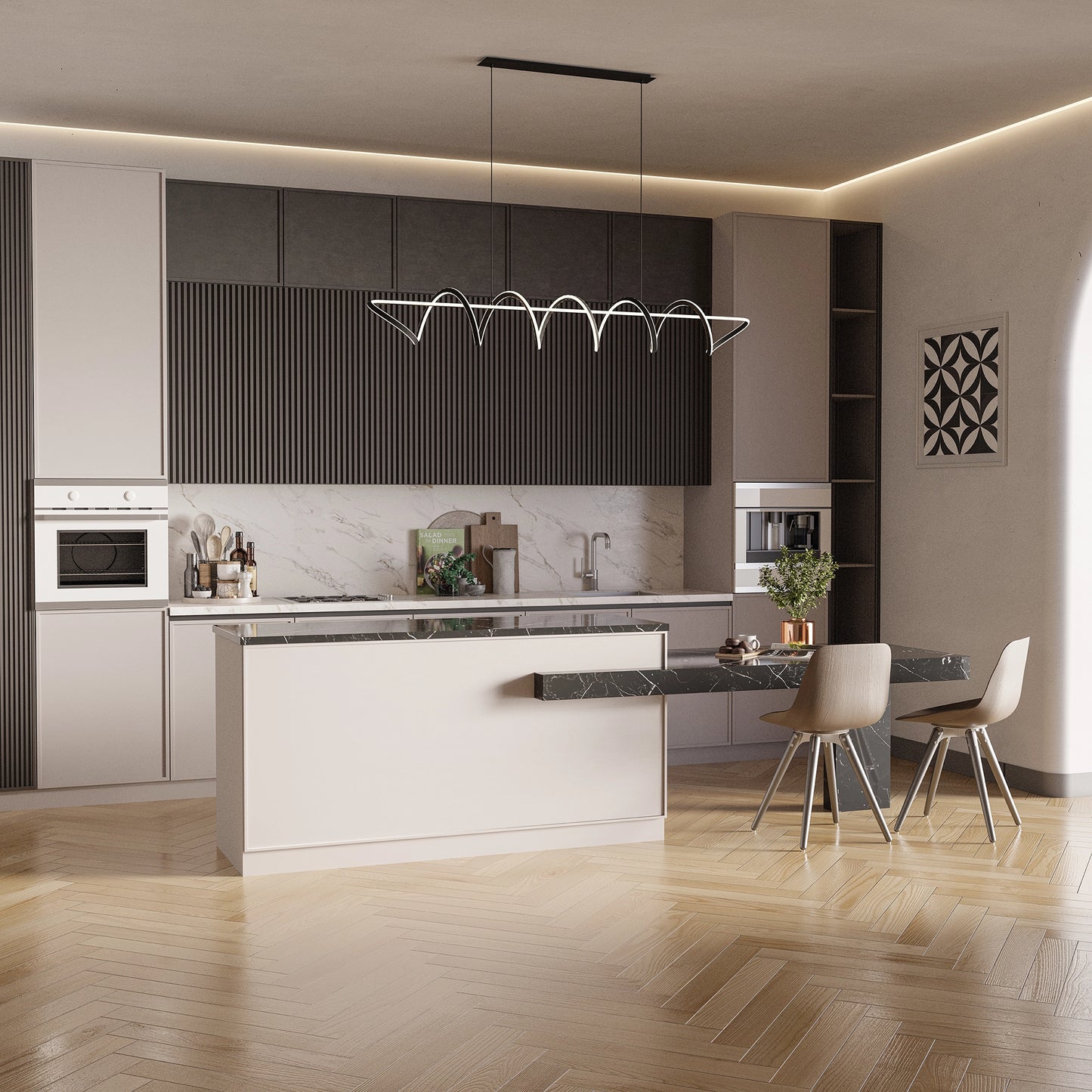 Black Spiral Linear Pendant Light 1500mm – Kitchen Island | Bulbul