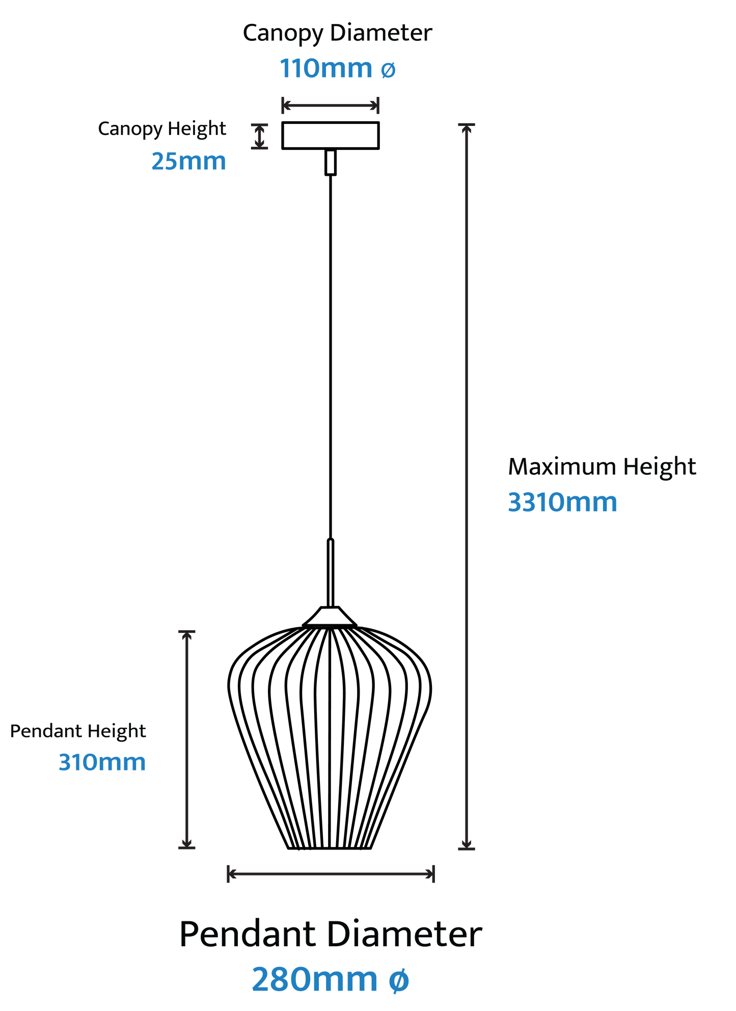 Calibo Ribbon Fluted Glass 280mm Pendant Light - Smoke