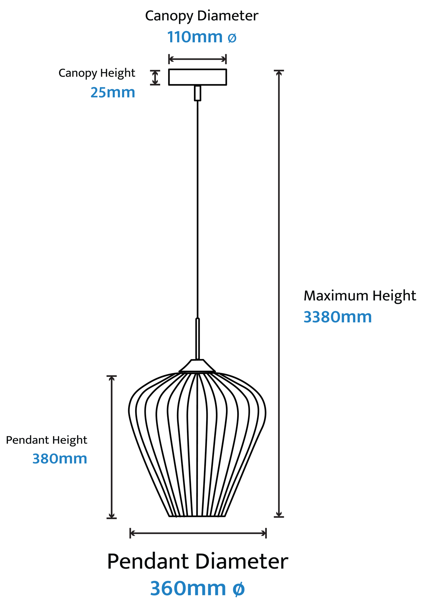 Calibo Ribbon Fluted Glass 360mm Pendant Light - Smoke