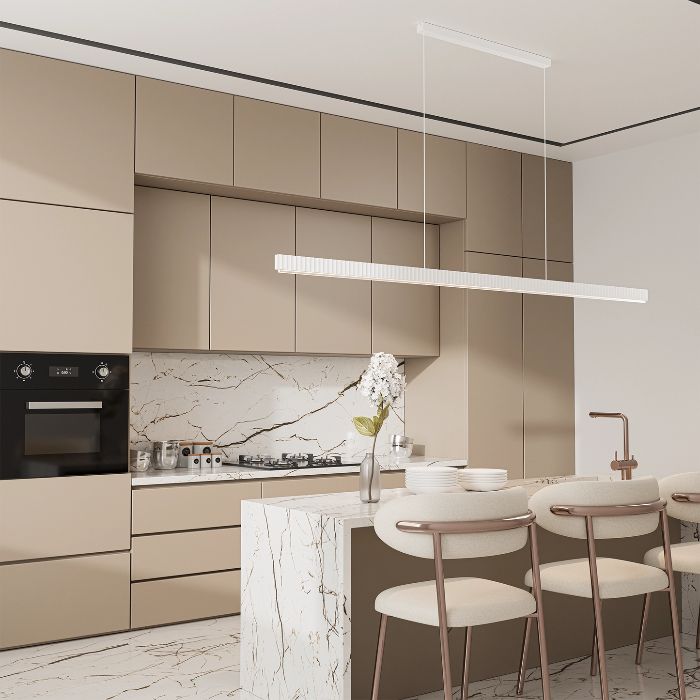 Calibo Prinia Modern Fluted 2532mm Linear Pendant Light - White