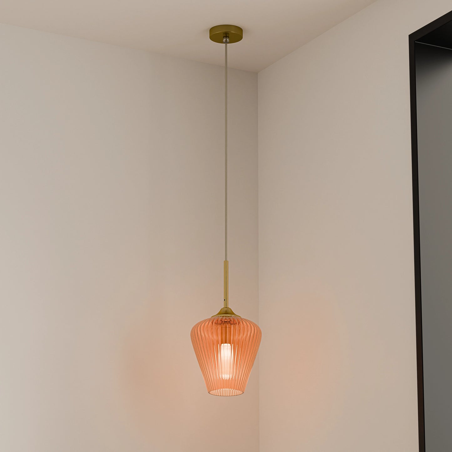 Calibo Ribbon Fluted Glass 230mm Pendant Light - Amber