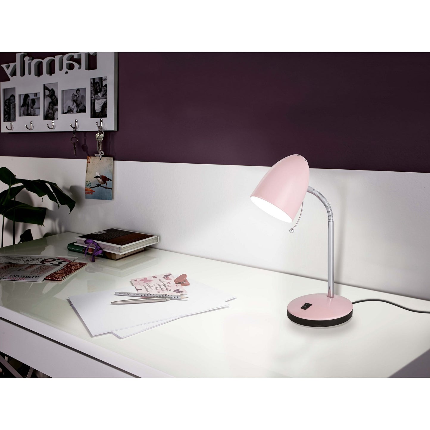 Lara Metal Adjustable Desk Lamp, Pink