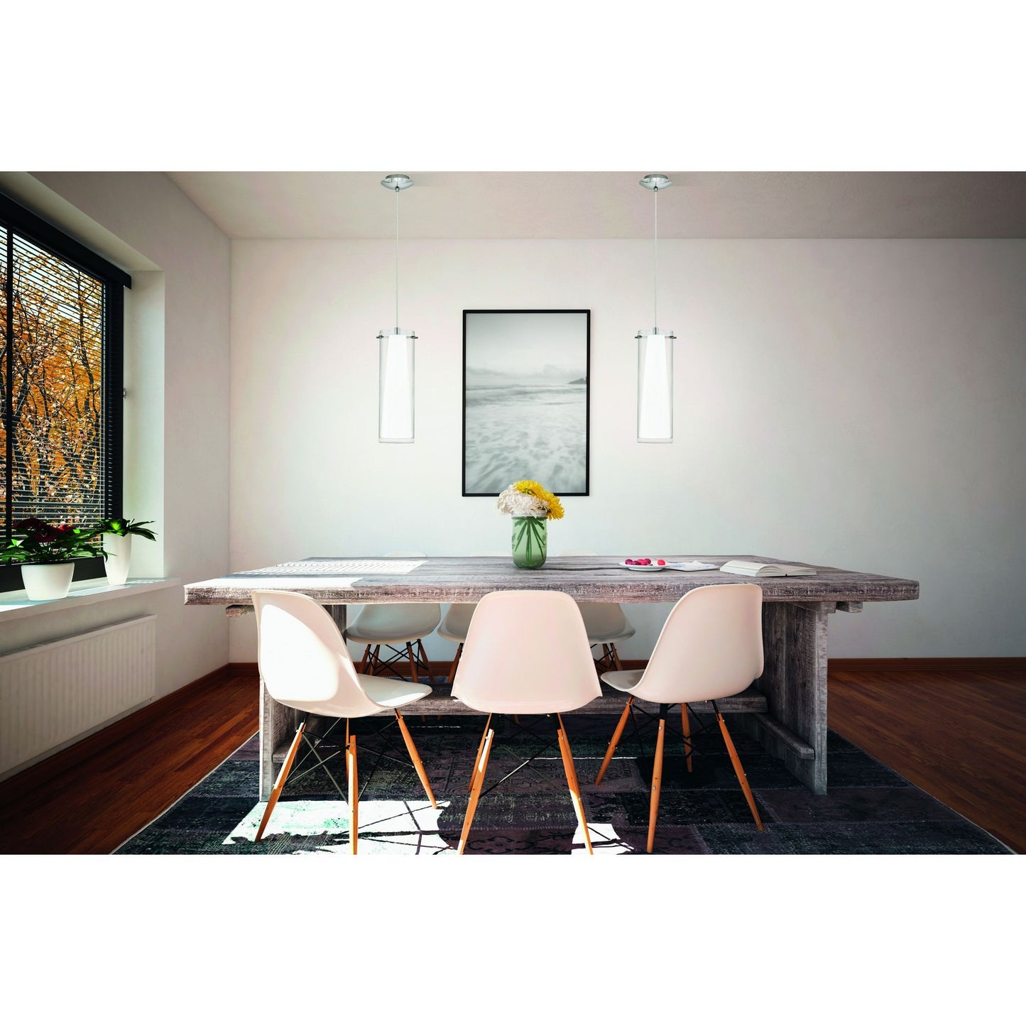 Pinto Glass & Metal Pendant Light, Opal / Clear