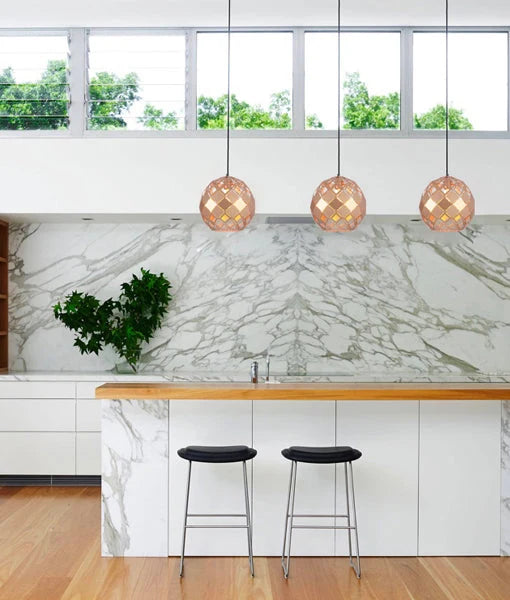 TUILE: Interior Large Embossed Tiled Iron Wine Glass Shape Pendant Lights - Champagne Gold