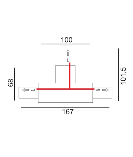 4 Wire 3 Circuit Universal Tracks, Connectors, End Cap & Live End - Connector T-Piece (Right2) BLACK