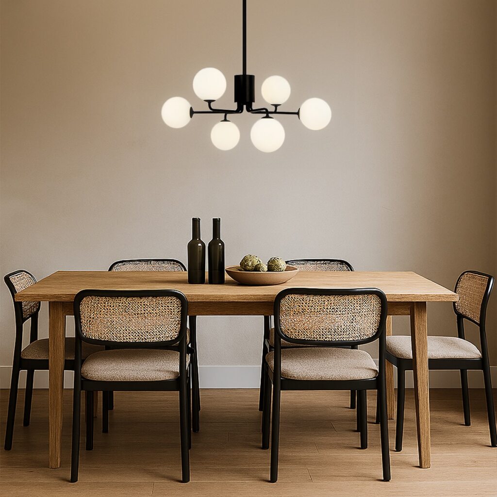 FELTON 6 Pendant Light - Black/Opal Matt