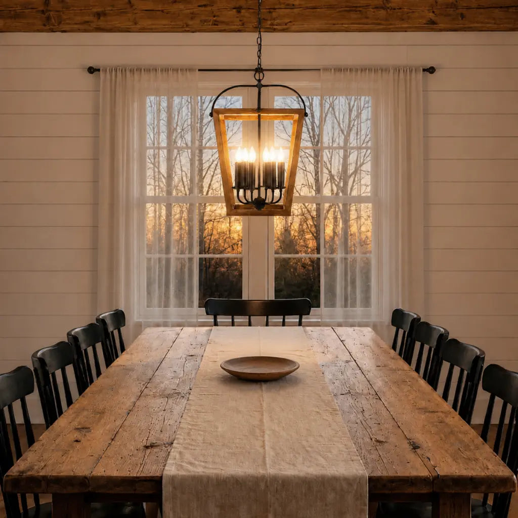 LACOTA 6 Light Pendant - Wood/Black