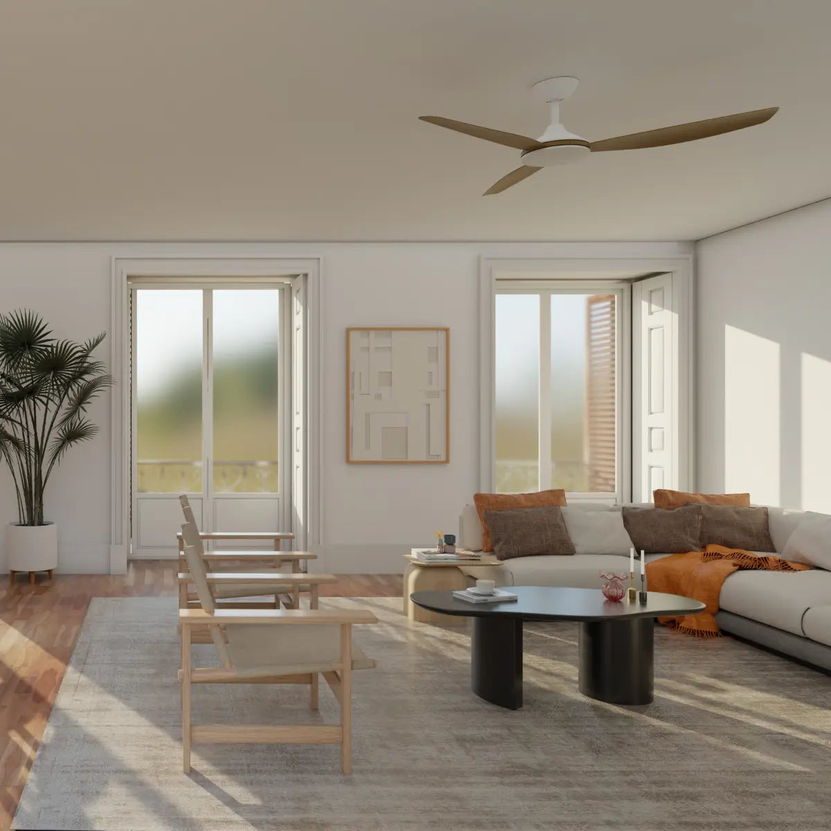 Calibo Condor 56" DC Smart Ceiling Fan with Remote Control - White and Bamboo
