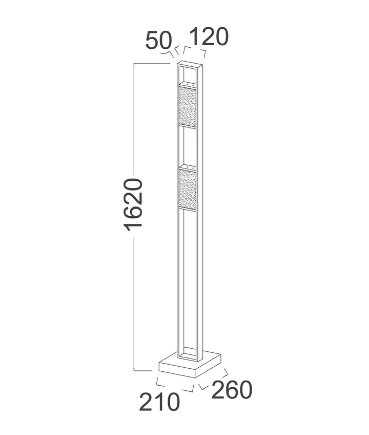 ZEIGEL: Interior LED Rectangular Textured Ice Glass Diffuser Floor Lamp - Antique Brass Housing