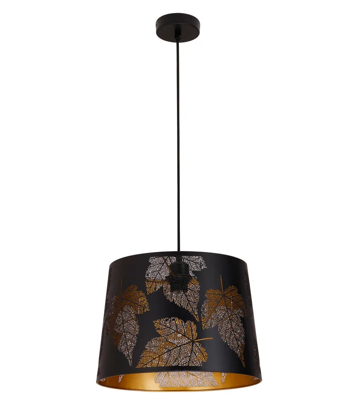 PENSHADE: Interior Slanted with Maple Leaf Pattern Laser Cut Pendant Lights - Black